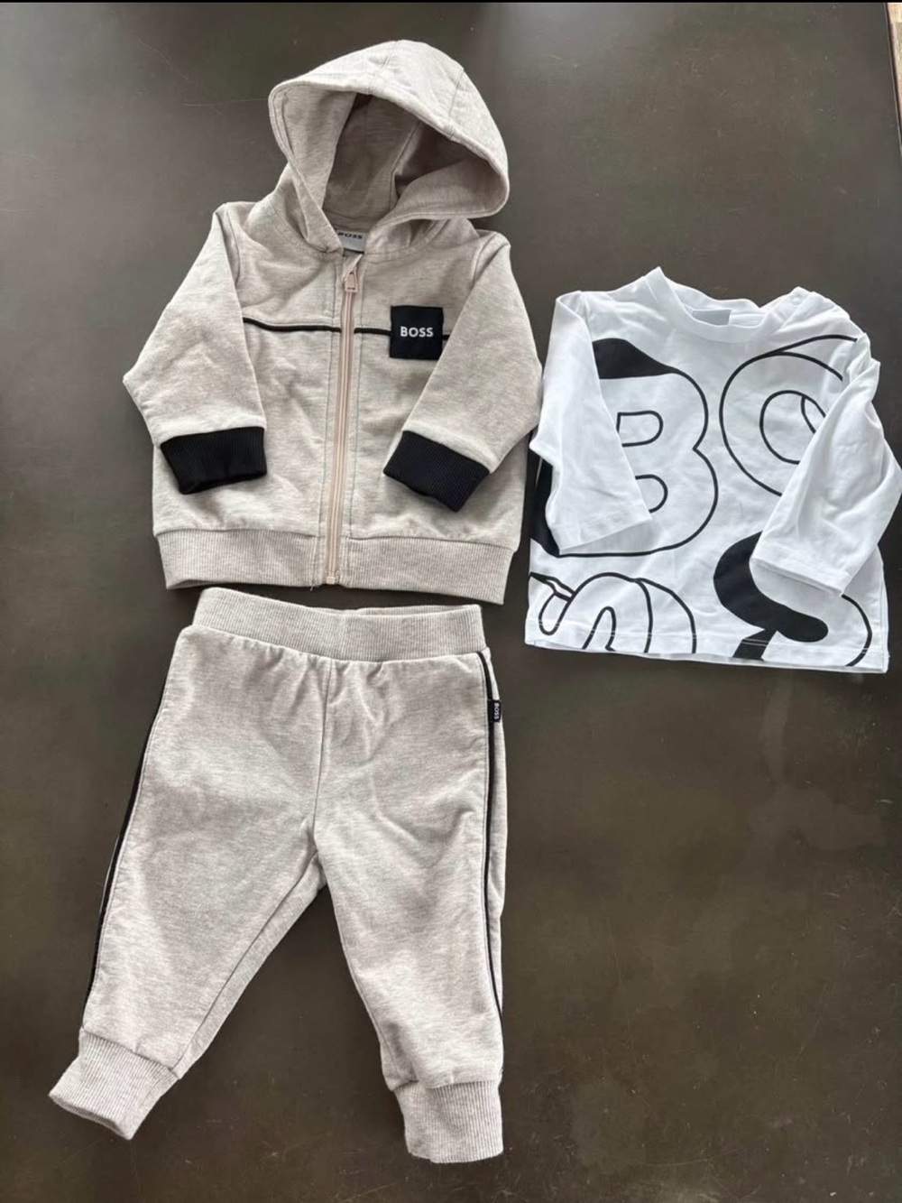 Hugo Boss Light Grey & White Kids 3-Piece Jogger Set